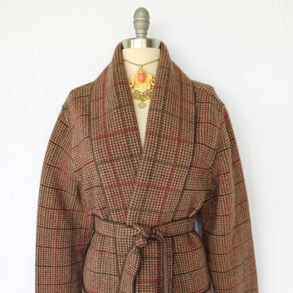 Ralph Lauren Vintage cardigan sweater Jacket Houndstooth Plaid Belted Polo RRL - Picture 5 of 9